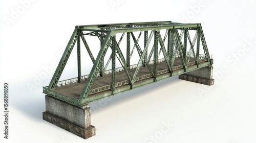 Detailed Steel Suspension Bridge Spanning Isolated River on White Background