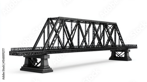 Steel Bridge Spanning a Wide River on a White Background
