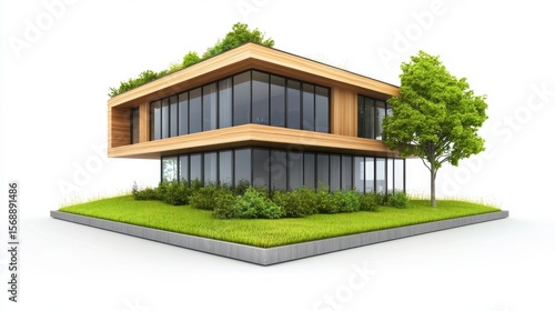 Eco-Friendly Building with Green Roof Garden Displaying Vibrant Vegetation