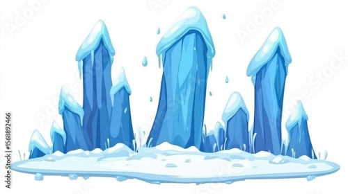 Icy Peaks and Snowy Ridges in a Winter Landscape Illustration