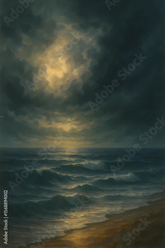 Dramatic Ocean Sunset with Glowing Clouds