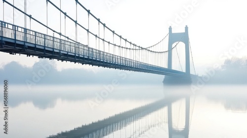 Stunning Steel Suspension Bridge Spanning a Large River on White Background