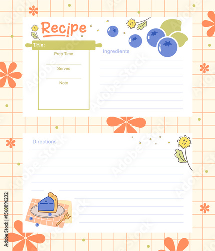 hand drawn cute recipe card template design