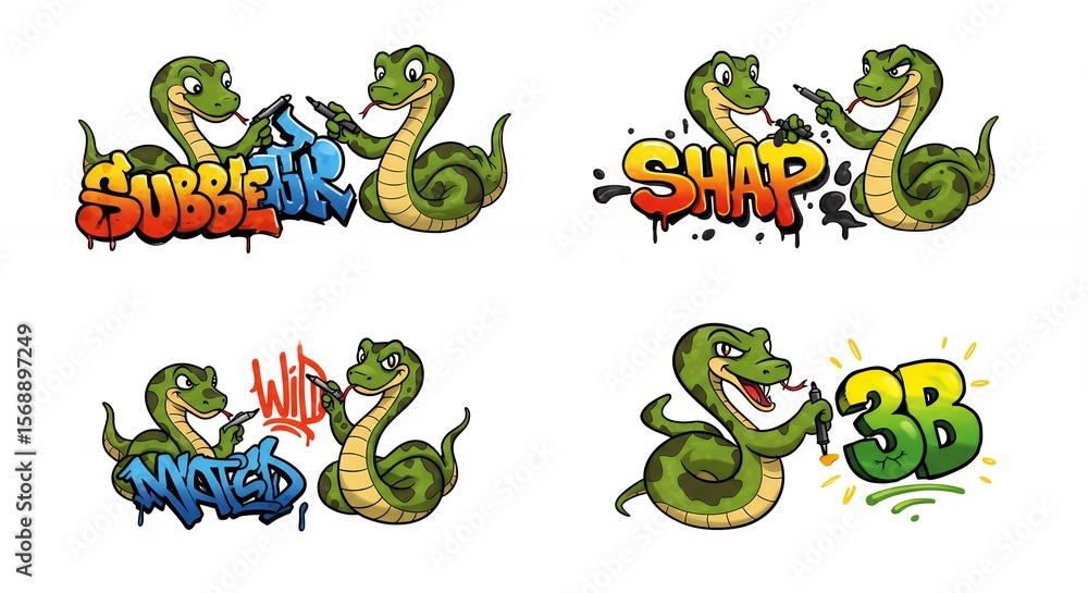 Obraz premium Cartoon snakes engaging in graffiti art