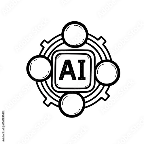 AI Automation and Process Doodle with Gear Icon. (AI Generated)