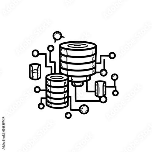 Hand-Drawn Database and Server Network Doodle. (AI Generated)