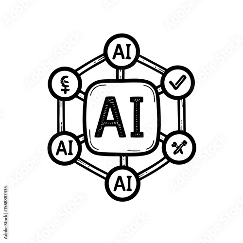 AI Applications and Capabilities Doodle Icon. (AI Generated)
