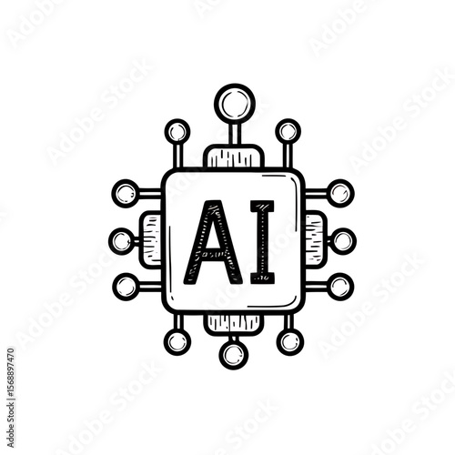 Artificial Intelligence Microchip Sketch. (AI Generated)