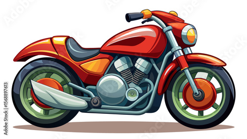 Shiny Toon Style Motorcycle Illustration in Dynamic Pose