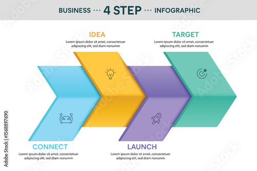 Zigzag Arrow Shape Infographic Template With 4 Options, Steps, Parts, Segments. Vector Illustration For Business Financial Report.