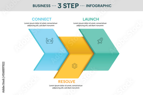 Zigzag Arrow Shape Infographic Template With 3 Options, Steps, Parts, Segments. Vector Illustration For Business Financial Report.