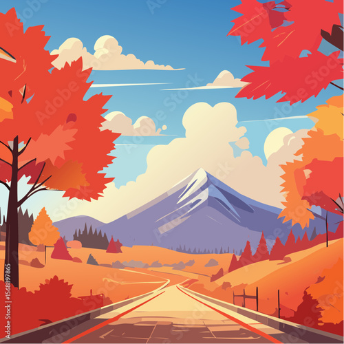 紅葉が綺麗な秋の山の風景