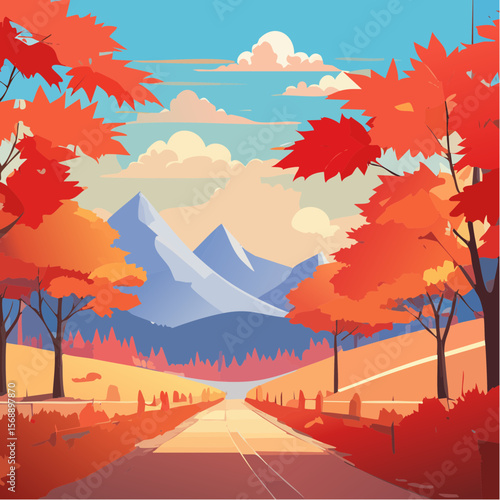 紅葉が綺麗な秋の山の風景