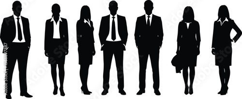 Business people silhouette standing, team in formal attire, corporate professionals group vector, office staff clipart, business team illustration