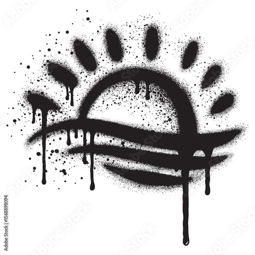 Sunset on beach graffiti with black spray paint. vector illustration.