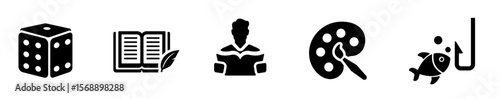  Hobby icons as painting, writing, reading Pro Vector