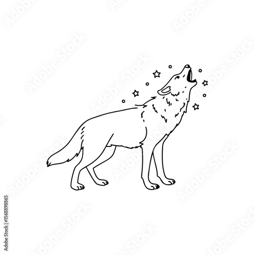 Line art howling wolf with stars animal wild