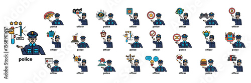 A collection of police officers in various poses and uniforms