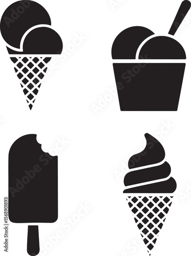 Set of Ice cream silhouette vector illustration isolated On Transparent Background