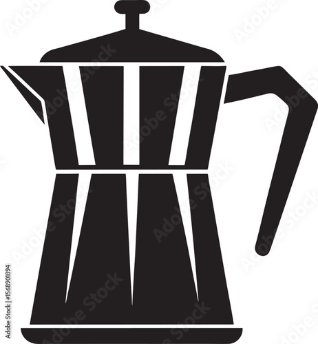Black silhouette of a classic stovetop espresso maker isolated on white background