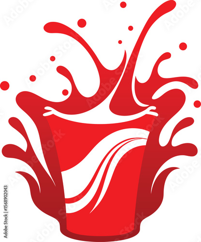 Dynamic red liquid splash from a cup isolated on white background