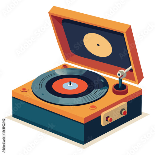 A retro turntable with a vinyl record playing, symbolizing music, vintage technology, and classic audio.