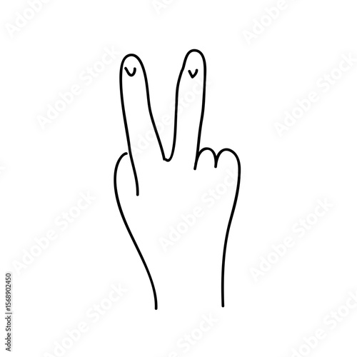 Hand gesture showing peace or victory sign with two fingers raised in a minimalist outline style