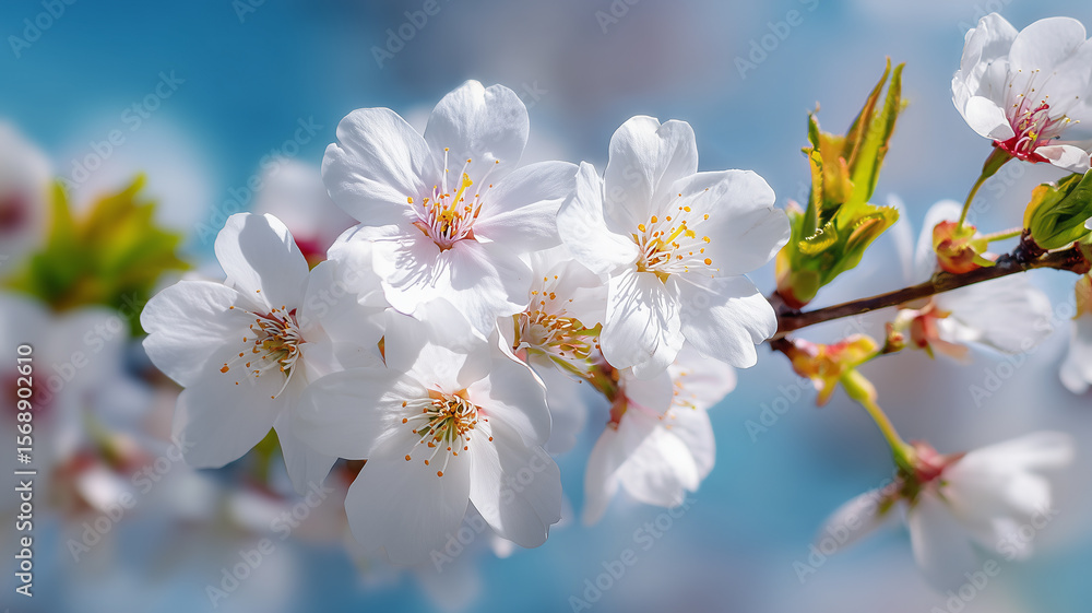 Pure White Japanese Sakura Flowers in Full Bloom Pure White Japanese Sakura Flowers in Full Bloom
