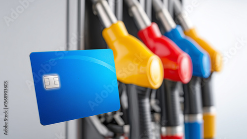 Fuel Card with Colorful Fuel Pump Nozzles on White Background