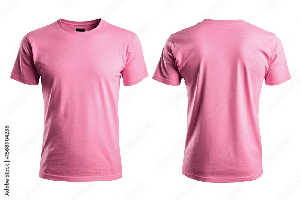 Pink blank t shirt template showcased from both front and back views designed for versatile clothing mockups and textile printing projects Pink blank t shirt template showcased from both front and back views designed for versatile clothing mockups and textile printing projects