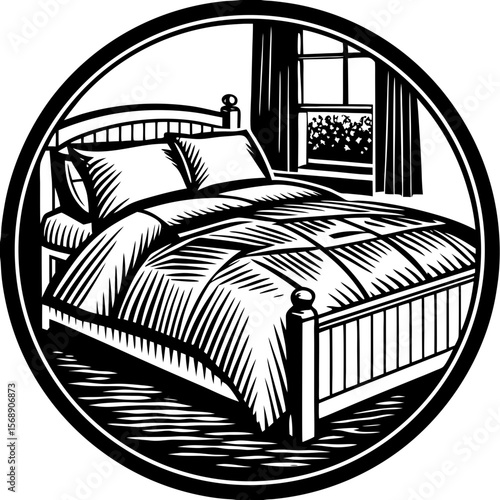 Bed (linocut style)