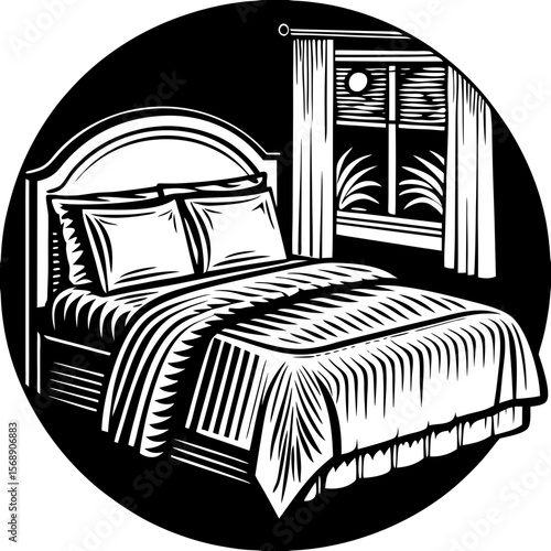 Bed (linocut style)