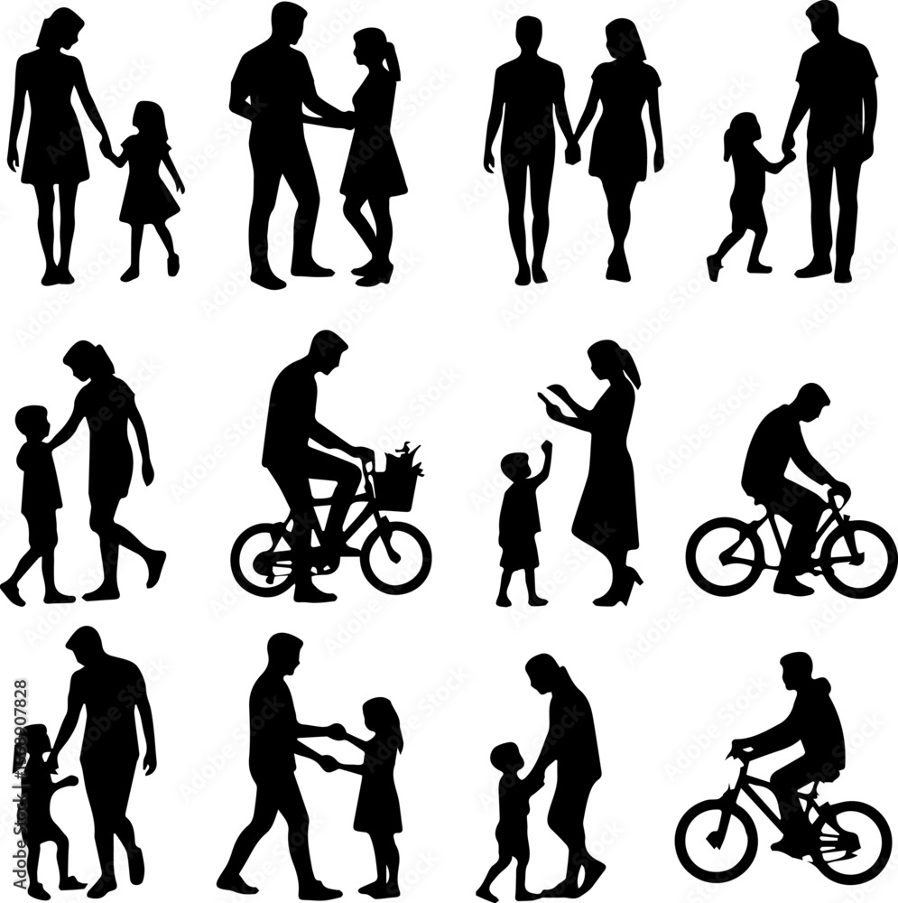 Fototapeta premium Family Activity Silhouettes Set 14 Parenting and Togetherness Icons