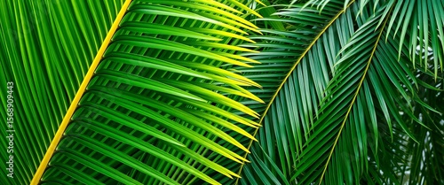 Intricate, overlapping palm fronds create a lush, textured backdrop,   tropical leaves,  palm