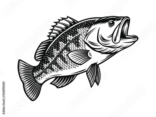 Big bass fish vector Jumping largemouth bass fish silhouette Bass fish vector illustration