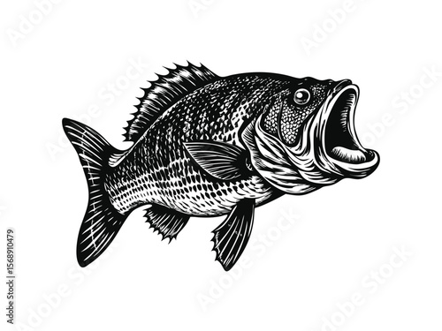 Big bass fish vector Jumping largemouth bass fish silhouette Bass fish vector illustration