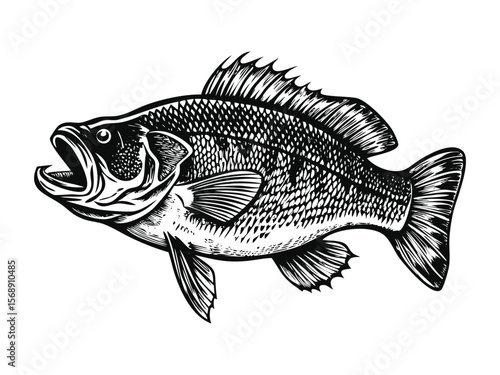 Big bass fish vector Jumping largemouth bass fish silhouette Bass fish vector illustration