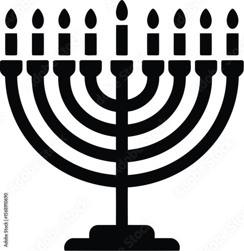 Hanukkah menorah vector graphic for jewish holidays and celebrations with candles in black and white design