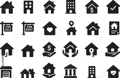 Real estate house and home icon set for property and architecture illustration