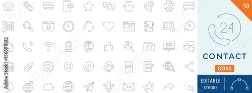 Contact icon collection set. Editable stroke.