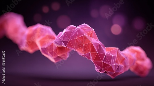 Abstract geometric pink polygonal shape with network lines on purple background