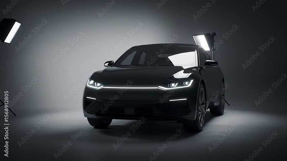 Black electric vehicle studio shot Black electric vehicle studio shot