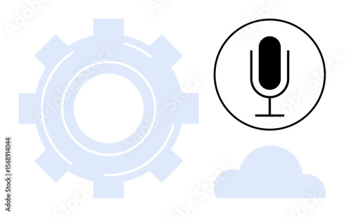 Gear indicating process, microphone representing voice input, and cloud for cloud services. Ideal for technology, workflow, voice recognition, cloud storage, innovation, digital tools simple landing