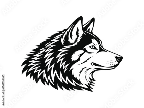 Alaskan Malamute dog silhouette vector illustration, pet clipart, black and white animal shape