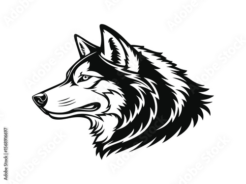 Alaskan Malamute dog silhouette vector illustration, pet clipart, black and white animal shape