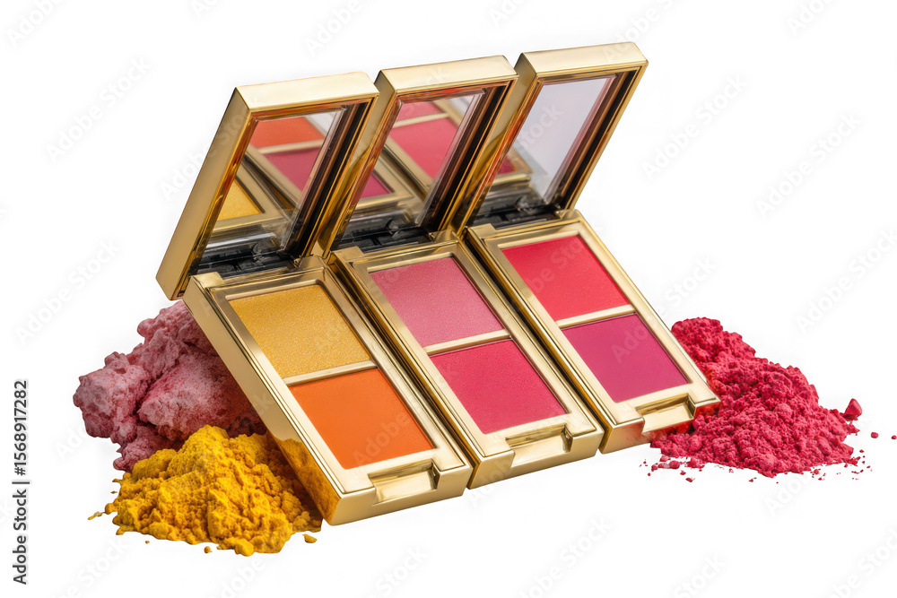 custom made wallpaper toronto digitalThree luxurious gold compacts of vibrant blush and highlighter makeup isolated on transparent background