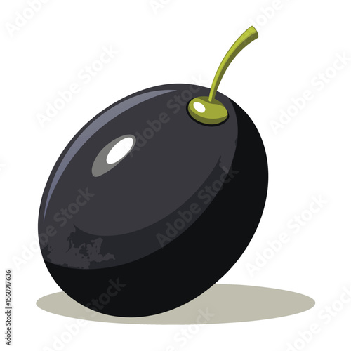 A single, glossy black olive, a symbol of healthy food, a snack, and an ingredient.