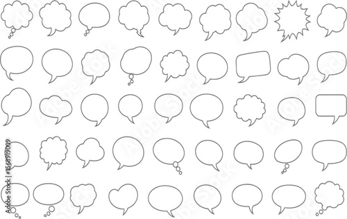 Various speech bubble vector shapes are featured in this white isolated blank design, perfect for conveying dialog, communication, or conversation ideas.