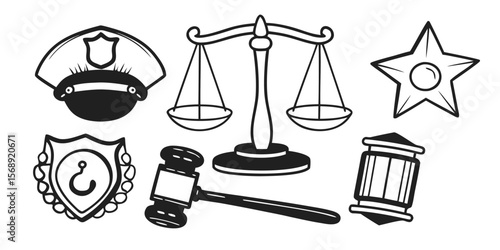 Modern minimalist icons for law and justice concepts