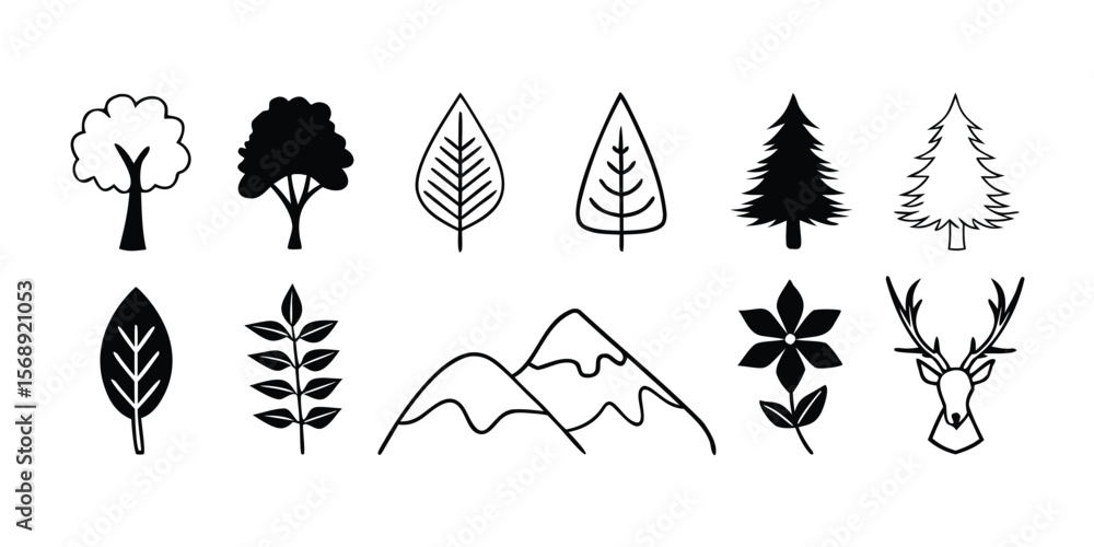 Obraz premium Collection of 40 nature and environment icons in black and white